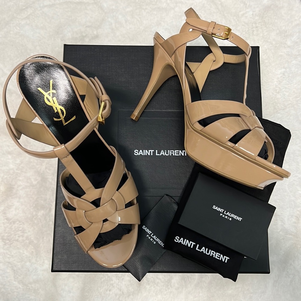 Yves Saint Laurent Tribute Platform Sandals In Patent Leather